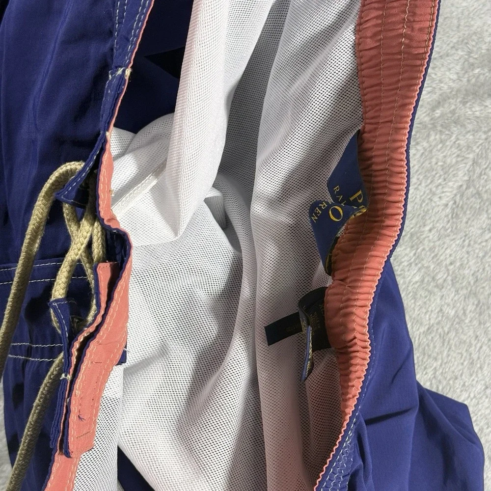 Polo Ralph Lauren Men's Swim Trunks XL Navy Blue Pink PonyLogo Mesh Lined 8.5